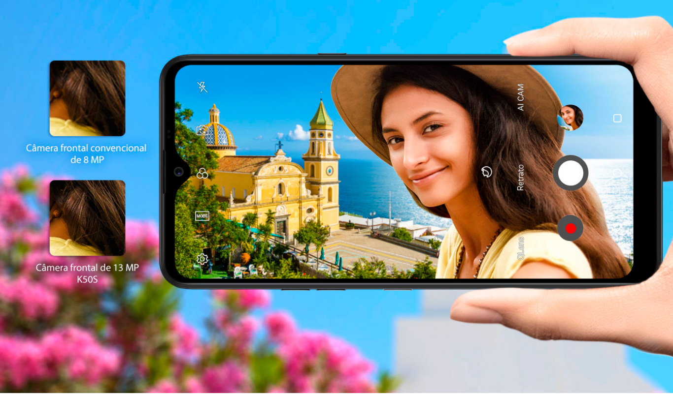  Smartphone LG K50S 32GB 3GB RAM Tela 6.5 Câmera Tripla Traseira 13MP + 5MP + 2MP Frontal de 13MP Bateria 4000mAh Preto